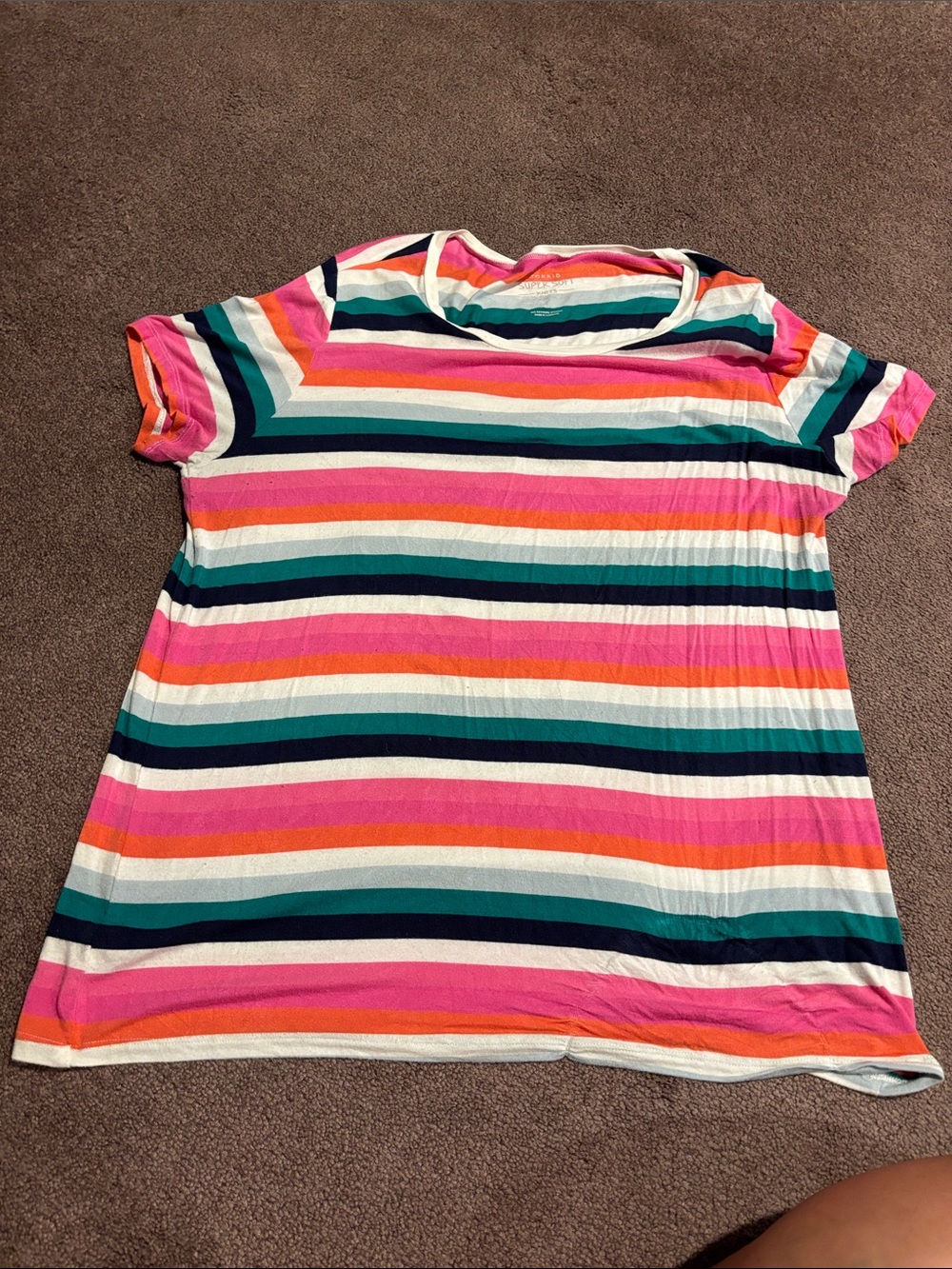 torrid Striped Short Slve T in Pink, Orange, Teal, Navy, White Size 1 (XL 16/18)